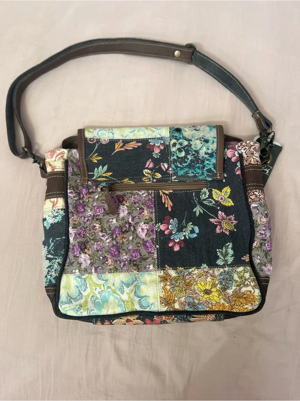 Myra Bag Patchwork Floral Shoulder Bag in Yellow, Purple, Teal and Brown
